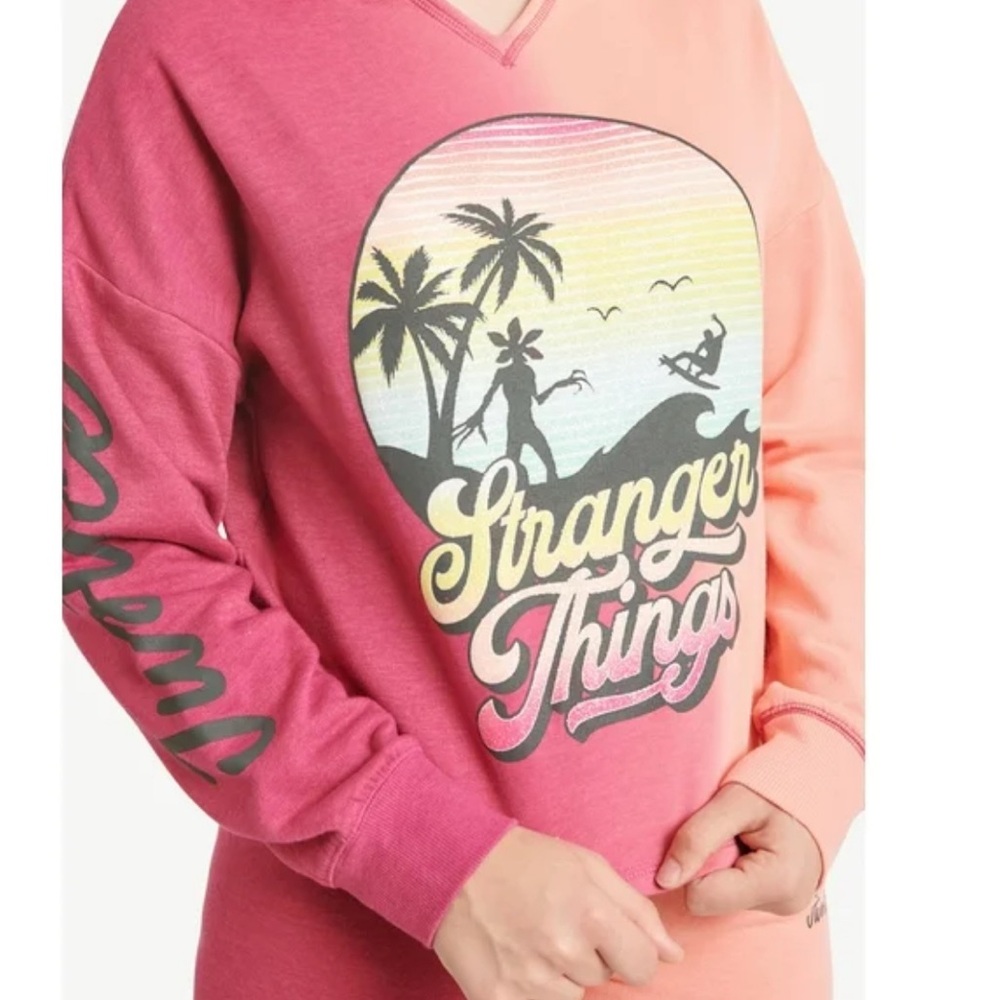 Justice Stranger Things Pink and Orange Cropped Sweatshirt XL Plus